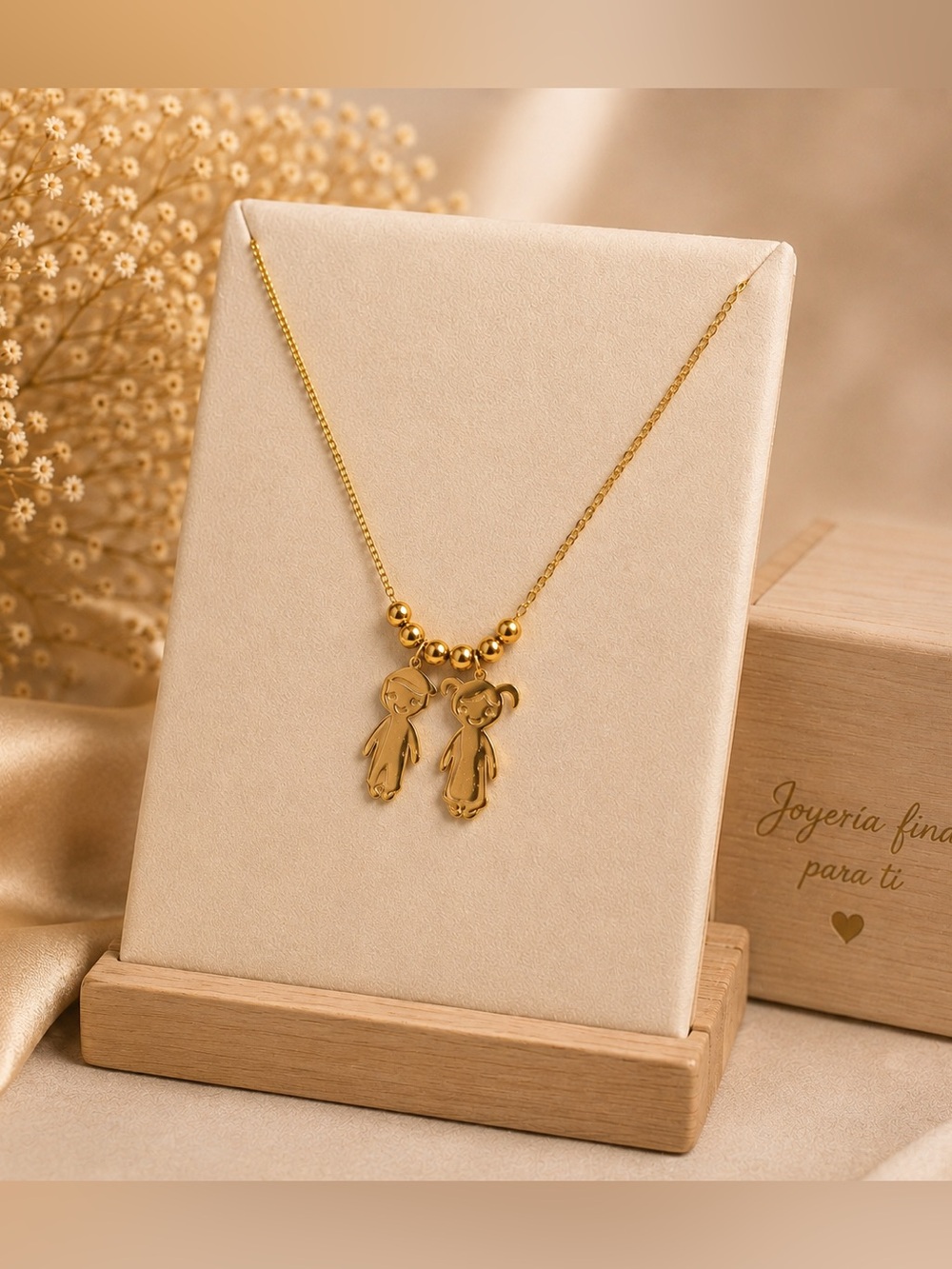 Fine jewelry steel 316 L Gold Pendant Necklace with boy and girl